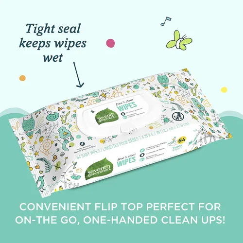Vista 9 de Seventh Generation Toallitas para bebé, libres y transparentes con dispensador de tapa abatible, 64