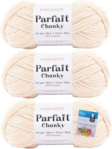 Vista 31 de Premier Yarns Parfait - Paquete de 3 unidades de felpilla gruesa de 3.5 onzas, peso supervoluminoso, paquete de 3 unidades con soportes para punto