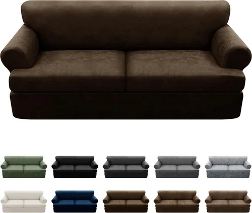 Vista 118 de Fundas para Sillón de 2 Piezas con Cojín en T, Fundas de Aspecto de Cuero para Sofá, Fundas para Sillas, Protector de Muebles Elástico, Funda