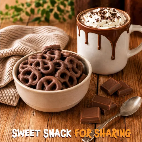 Vista 5 de Pretzels cubiertos de chocolate con leche, aperitivo dulce y salado - Bolsa de 22 onzas Bocadillo de oficina, mini pretzels