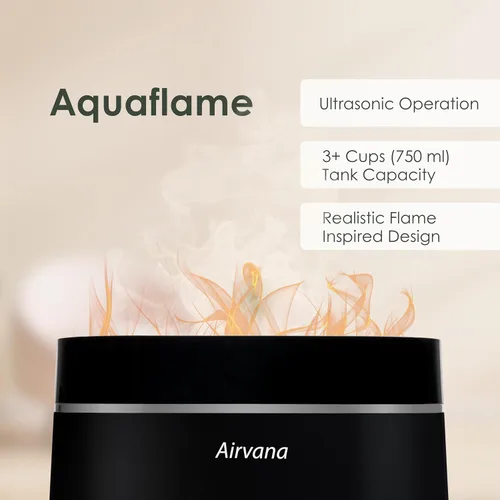Vista 8 de AquaFlame Humidificador ultrasónico (0.75 litros) - Humidificador con tecnología de vibración con difusor de aceite esencial - Diseño de mesa