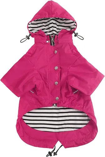 Vista 16 de Morezi - Impermeable con cremallera y botones reflectantes para perro, para la lluvia, cordón ajustable, capucha extraíble, elegante y de primera