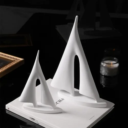 Vista 6 de Estatuilla de velero de resina blanca y negra para decoración del hogar, moderna y simple, estatua de barco, regalo, escultura decorativa de barco