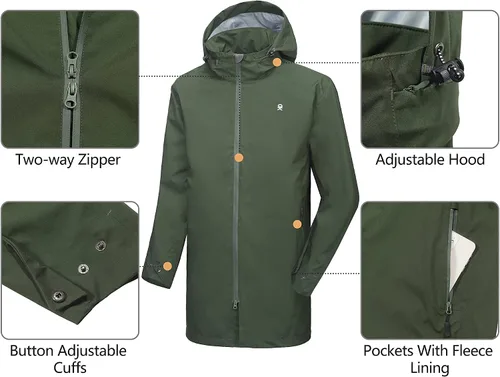 Vista 6 de Little Donkey Andy Chaqueta impermeable para hombre, para exteriores, ligera, cortavientos de montaña, abrigo largo para senderismo, golf, viajes