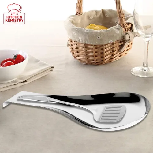 Vista 5 de Soporte de cuchara de acero inoxidable grande con mango largo, para encimera de cocina, soporte para espátula y cucharón, soporte para estufa, apto