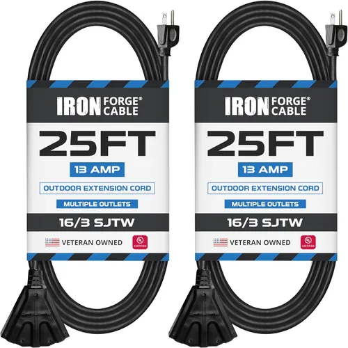Vista 16 de Iron Forge Cable Cable de extensión negro de 6 pies con 3 tomas de corriente, SJTW de 16/3, cable de extensión de 6 pies, 3 clavijas, resistente a