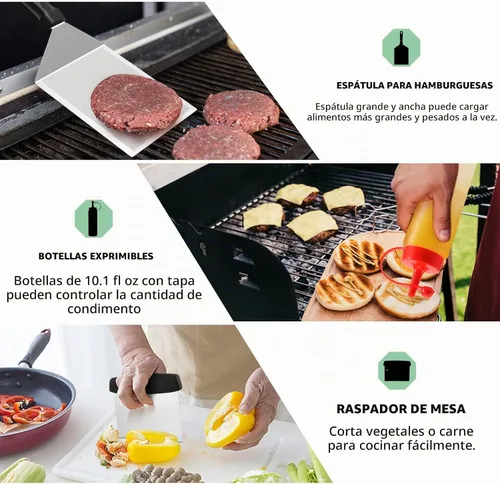 Vista 7 de HaSteeL - Kit de 18 herramientas de parrilla de acero inoxidable con parte superior plana