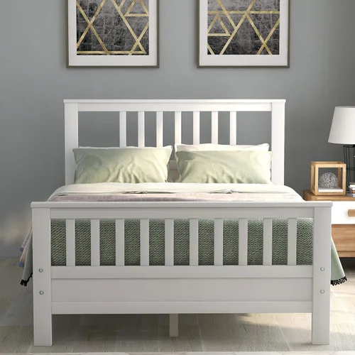 Vista 3 de Bellemave Cama de plataforma completa, marco de cama de plataforma de madera con cabecero y estribo, fácil montaje, color blanco