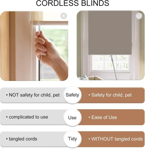 Vista 3 de Joydeco Persianas enrollables opacas sin cordón para oscurecer la habitación, persianas enrolladas con sistema de resorte, protección UV, persianas