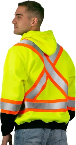Vista 8 de JORESTECH Suéter de seguridad de alta visibilidad con diseño reflectante en la espalda X, con cremallera completa compatible con ANSI/ISEA y CSA Z96