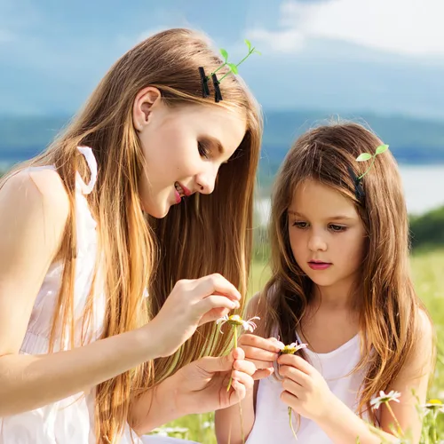 Vista 5 de 8 pinzas para el cabello de hierba divertidas, color verde, horquillas para brotes de frijoles, pasador de hierba, hoja verde, antena, horquillas