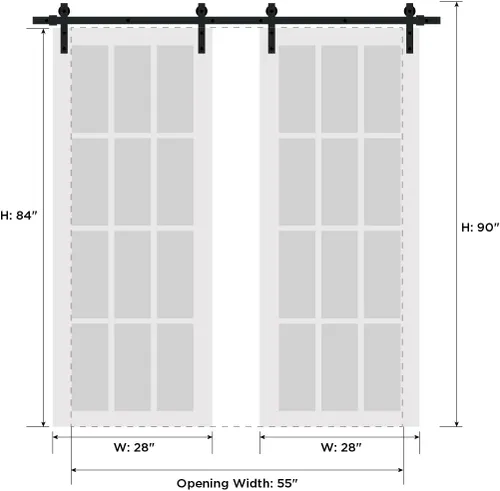 Vista 6 de SARTODOORS Puertas correderas dobles de granero de 56 x 84 pulgadas con herrajes Quadro 4115 seda blanca Juego resistente de riel de 13 pies