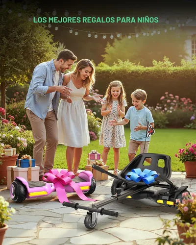Vista 7 de Gyroor Scooter con accesorio de asiento ajustable, scooter de equilibrio automático todo terreno de 6.5 pulgadas, luces LED y Bluetooth para niños
