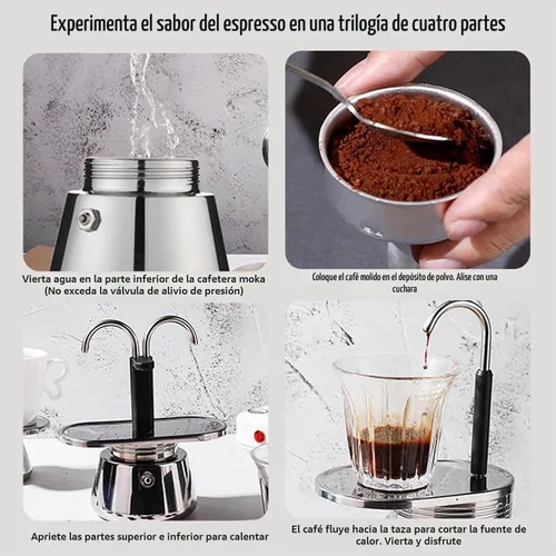 Vista 5 de Olla de acero inoxidable, máquina para estufa, cafetera clásica italiana doble tubo