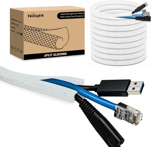 Vista 16 de Nilight - Funda para cable, fundas de gestión de cable de 10 pies - 1/2 pulgada, funda trenzada, telar de alambre autoenvolvente dividido