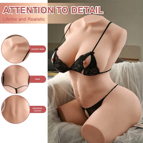 Vista 2 de Torso de muñeca sexual realista de tamaño real de 75 libras para hombres, cuerpo completo realista con esqueleto flexible, pechos grandes suaves