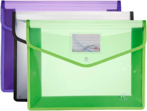 Vista 9 de Carpeta expandible de plástico, paquete de 6 carpetas expandibles, varios colores Carpetas transparentes para documentos con cierre a presión