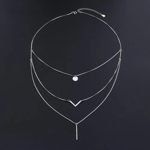 Vista 3 de DAOCHONG S925 Sterling Silver Triple Layer Pendant Choker Necklace for Women 162