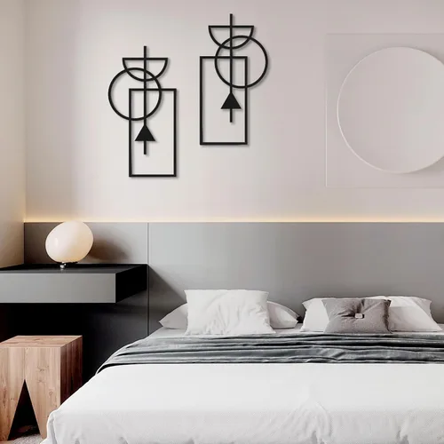 Vista 4 de Zzbakress Arte de pared, 2 piezas de decoración abstracta moderna geométrica de madera, 17.8 x 9.3 pulgadas, sala de estar, estilo 1