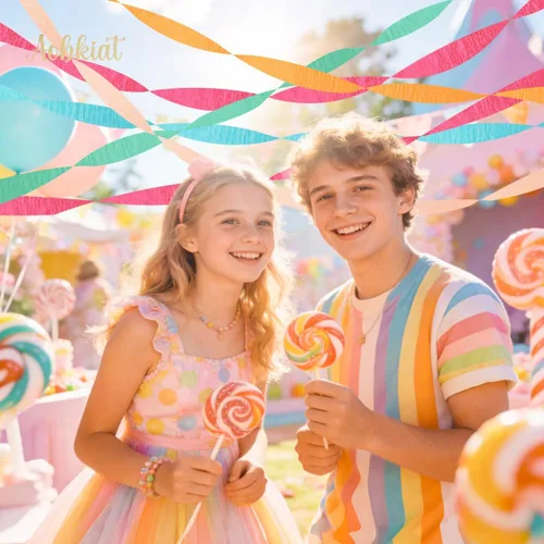 Vista 3 de AOBKIAT 5 rollos de papel crepé de serpentinas de arco iris, decoraciones de fiesta de Candyland para Navidad, cumpleaños, boda, despedida