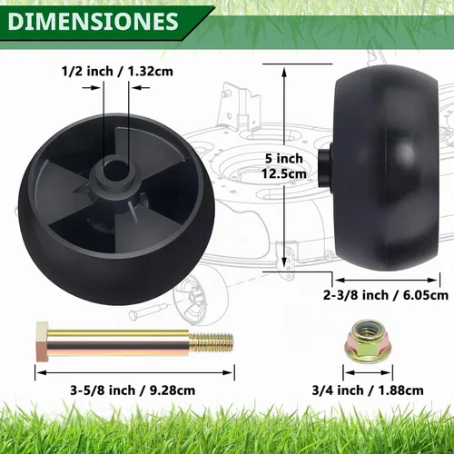 Vista 5 de CheeMuii 734-04155 Kit de ruedas de plataforma de cortacésped, paquete de 2 ruedas calibradoras de plataforma de 5" de repuesto para Cub Cadet