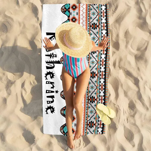 Vista 4 de YESCUSTOM Toallas de baño bohemias personalizadas con nombre, toalla de baño con texto personalizado para adultos, mujeres y niños, toalla