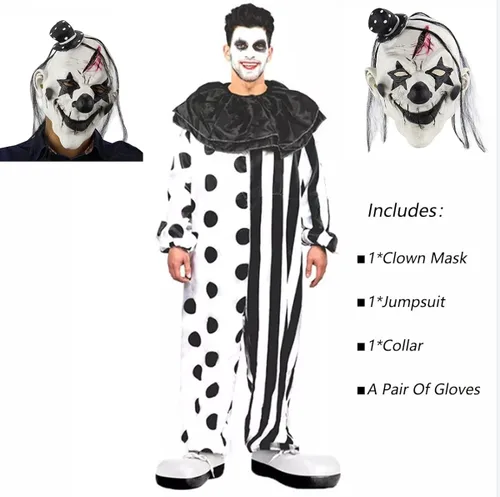 Vista 5 de nezababycos Disfraz de asesino payaso espeluznante de Halloween para disfraz de Joker sangrante trajes de cosplay para fiesta de adultos