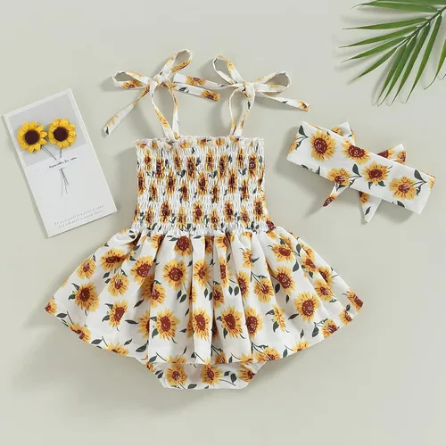 Vista 7 de HnuanLui Mameluco para bebé recién nacido, vestido fruncido sin mangas, con tirantes de burbujas, enterizo con volantes de una pieza con diadema