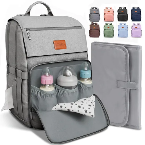 Vista 21 de PILLANI - Mochila grande para llevar pañales de bebé, para viajar, cambiador incluido, producto esencial para recién nacidos, artículos para mamá