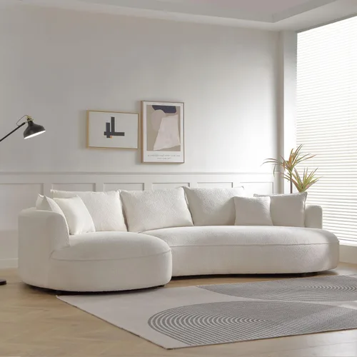 Vista 4 de Sofá curvado de tela Boucle de 124.8 pulgadas, sofá tapizado contemporáneo seccional de 4 asientos para sala de estar y oficina, diván izquierdo