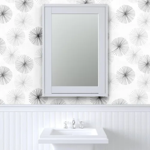 Vista 9 de Spoonflower Dandelions Grayscale Pre-Pasted Removable Wallpaper Sample 12" x 24" Round Retro Floral Kitchen Geometric Self-adhesive, removable