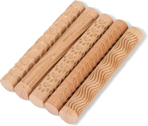 Vista 7 de Lzttyee Juego de 10 herramientas de cerámica con mango de madera, rodillos de patrones de modelado de arcilla, color marrón (juego de 10)
