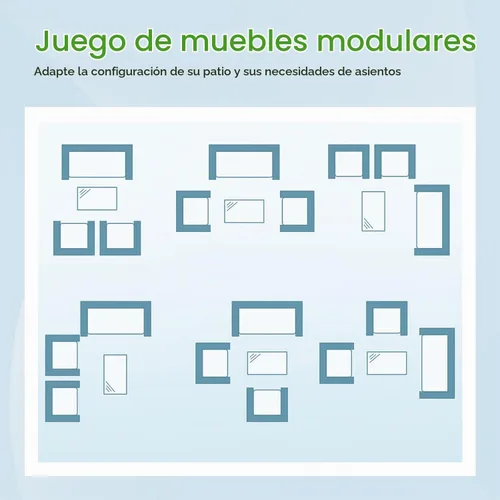 Vista 7 de Juego de 4 muebles modulares para exteriores, juego de muebles de mimbre resistentes al agua con 3 sillas de ratán, 1 cojín de mesa con tapa