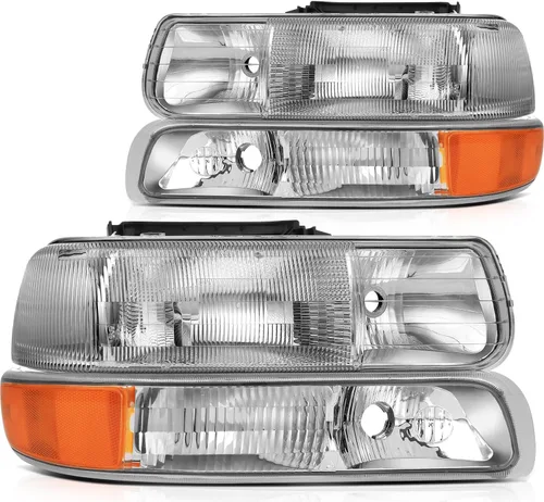 Vista 31 de Conjunto de faros delanteros para Chevy Avalanche 1500 2003-2006 para Avalanche 2500 03-06 para 1500 Classic 2007 carcasa negra reflector ámbar