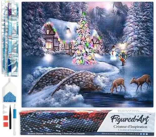 Vista 9 de Figured'Art Kit de arte de pintura de diamantes para adultos de 16 x 20 pulgadas, taladro cuadrado completo 5D en el lago, lienzo enrollado