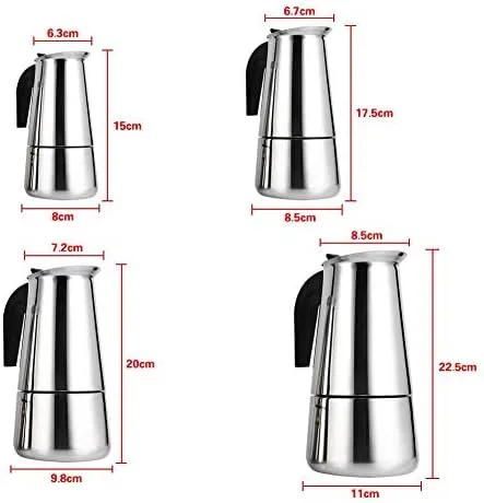 Vista 2 de Cafetera italiana de acero inoxidable, máquina de café espreeso para estufa, máquina de espreeso y olla para estufa de gas o cerámica eléctrica