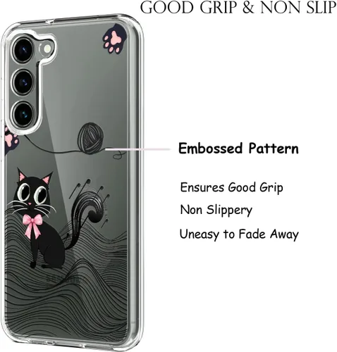 Vista 5 de Unov Funda para Galaxy S23, transparente con diseño, ajuste delgado, buen agarre, funda de teléfono en relieve, cubierta protectora a prueba
