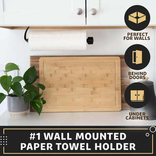 Vista 2 de Dispensador de toallas de papel con una sola mano para montar en la pared y debajo del mostrador, soporte para toallas de papel de acero inoxidable
