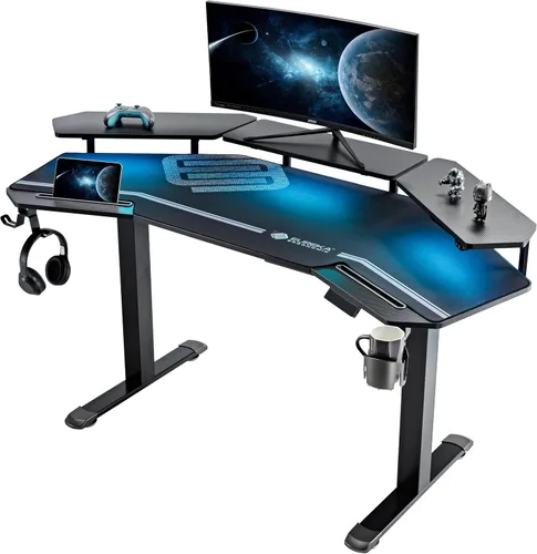 Vista 10 de EUREKA ERGONOMIC Aero - Escritorio eléctrico de pie en forma de W de 55 pulgadas, escritorio para juegos de computadora de altura ajustable con Negro