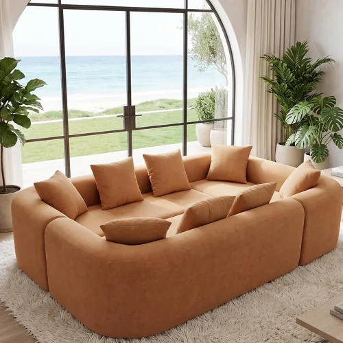 Vista 39 de Claiks Sofá modular deshuesado de 123 pulgadas, sofá en forma de L para sala de estar, sofá moderno de asiento profundo de 3 plazas, tela de Gris