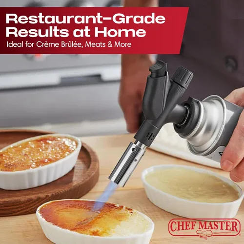 Vista 7 de Combo de Encendedor de Antorcha de Butano con 4 x 8 oz. de Combustible de Butano de Chef Master, Antorcha de Cocina Recargable para Brulee, Postres