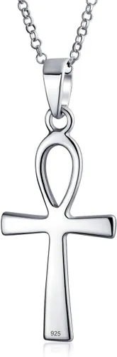 Vista 2 de Bling Jewelry Collar con colgante de cruz Ankh egipcia religiosa unisex para mujeres y hombres, plata de ley 925 oxidada