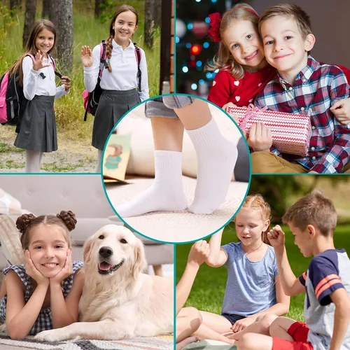 Vista 5 de Eyean Calcetines Deportivos Tipo Crew para Niños y Niñas de Algodón para Uniforme Escolar Casuales Básicos 6 Pares