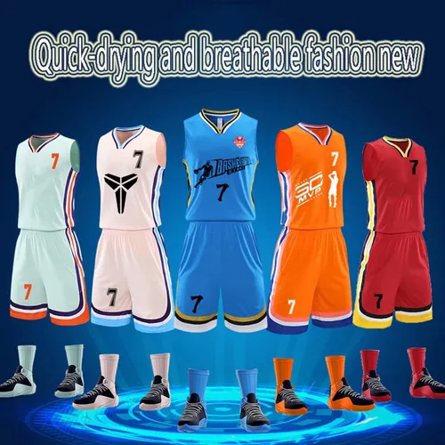 Vista 2 de VOLLENC Camisetas de baloncesto para adultos para niños, ropa deportiva transpirable que absorbe el sudor, ropa de entrenamiento, traje deportivo