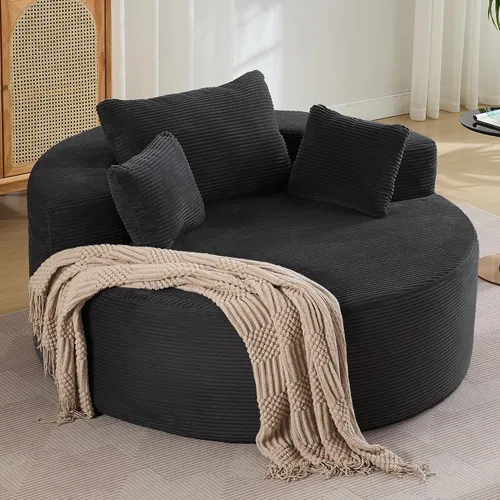 Vista 9 de WUTUTUEE Silla Sofá de Piso Redonda de Gran Tamaño, Chaise Lounge Circular de Chenilla Comprimida, Sin Montaje, Silla de Barril Sin Huesos, Sofá
