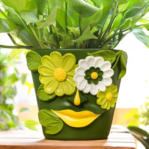 Vista 10 de GUGUGO Macetas únicas de cara para plantas, coloridas y lindas macetas para suculentas con drenaje, macetas abstractas de cabeza de arco iris