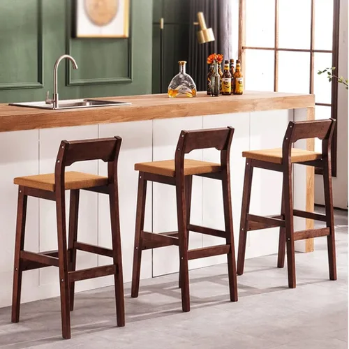 Vista 5 de Taburetes de bar de 31 pulgadas, taburetes de bar ergonómicos bien acolchados, patas de madera maciza, con reposapiés, silla de barra de esponja