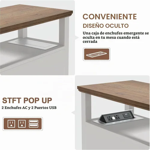 Vista 4 de HIFYOBRO Mesa auxiliar estrecha con estación de carga abatible, mesa auxiliar de almacenamiento, puerto tipo C y USB y estante ajustable, mesa Blanco