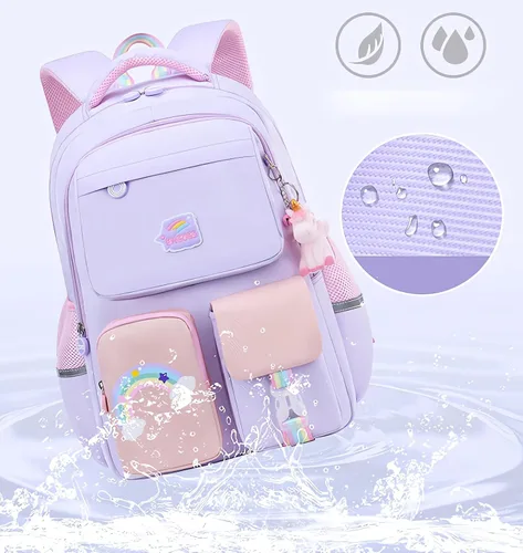Vista 5 de Juego de mochila de unicornio para niña, mochila escolar para niños, bonita mochila escolar para niña, con lonchera y estuche para lápices, rosa