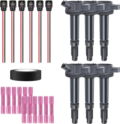 Vista 47 de Juego de 4 bobinas de encendido y arnés de cableado con conector pigtail compatible con Accord Odyssey Acura Saturn 3.0L 3.2L 3.5L V6 C1221 UF242